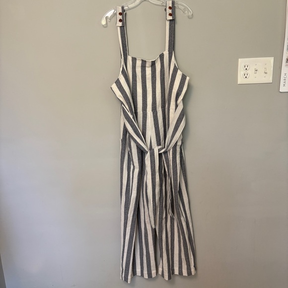 Birdwell Beach Britches Everyday Overalls Jumpsuit Striped Blue White Sz XL USA - Picture 2 of 15